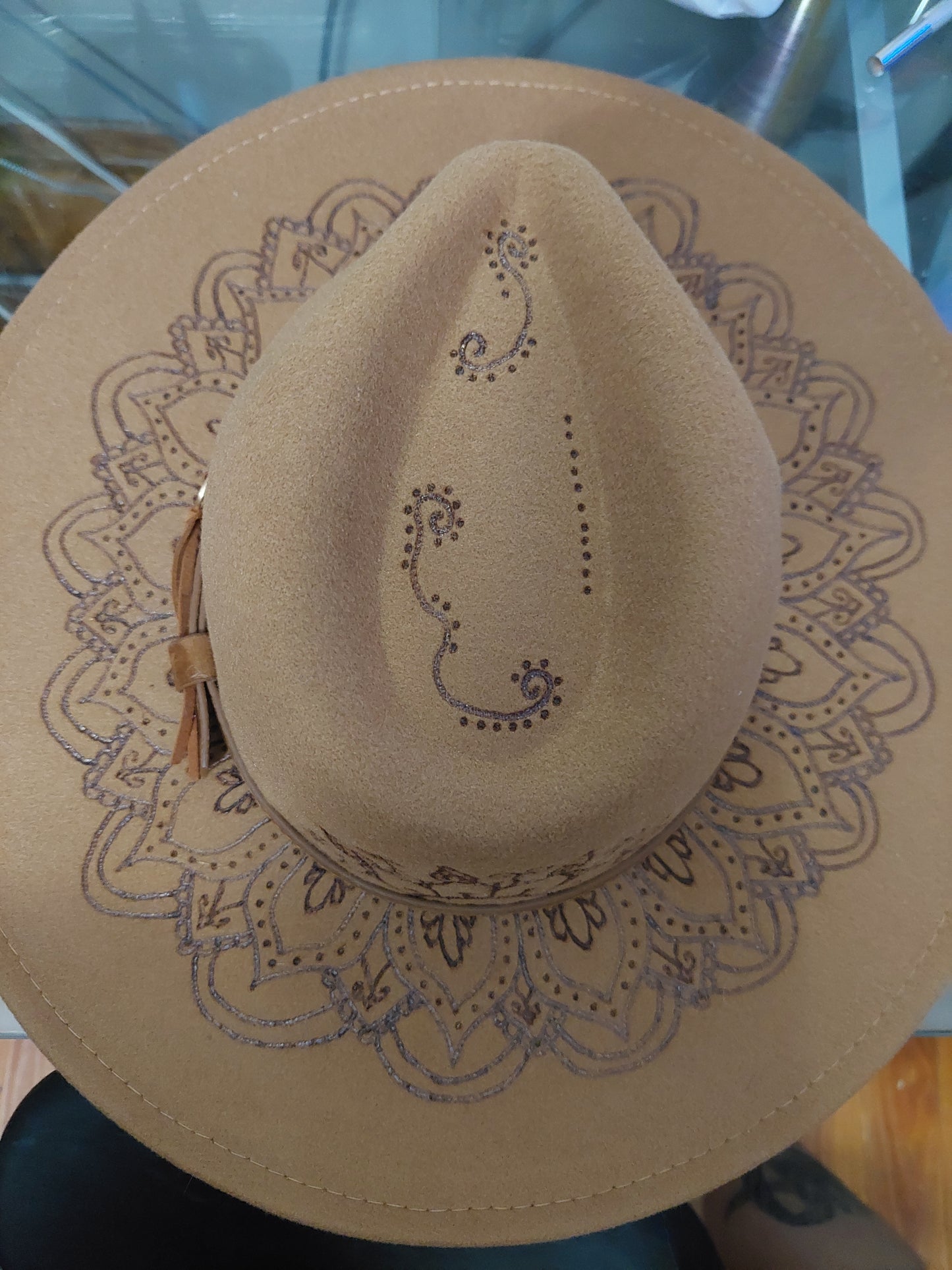 Mandala hand burnt hat