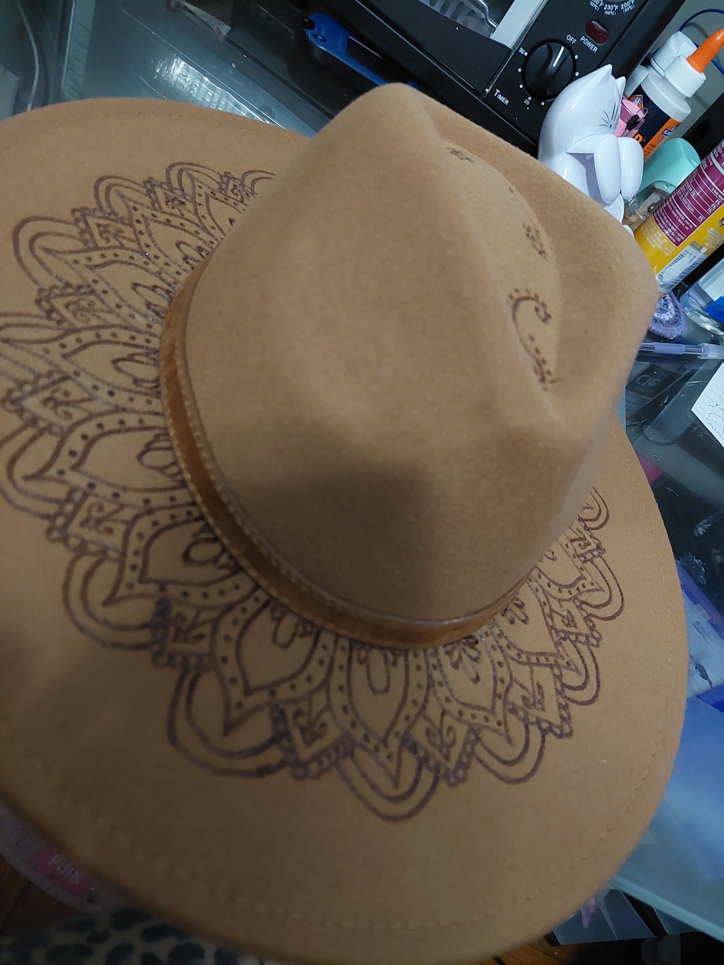 Mandala hand burnt hat
